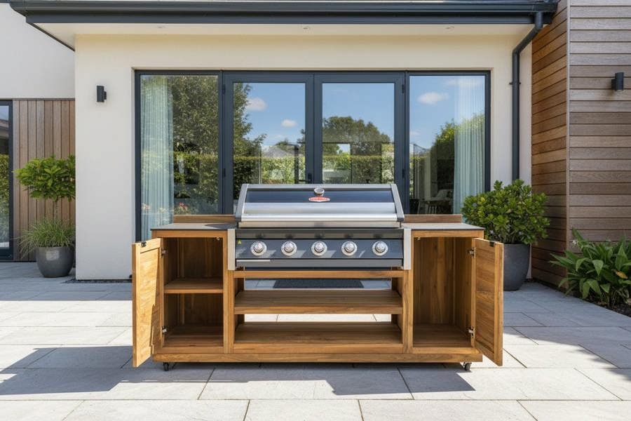 Ocean Designs Barletta Teak Kitchen BBQ Cabinet on Wheels