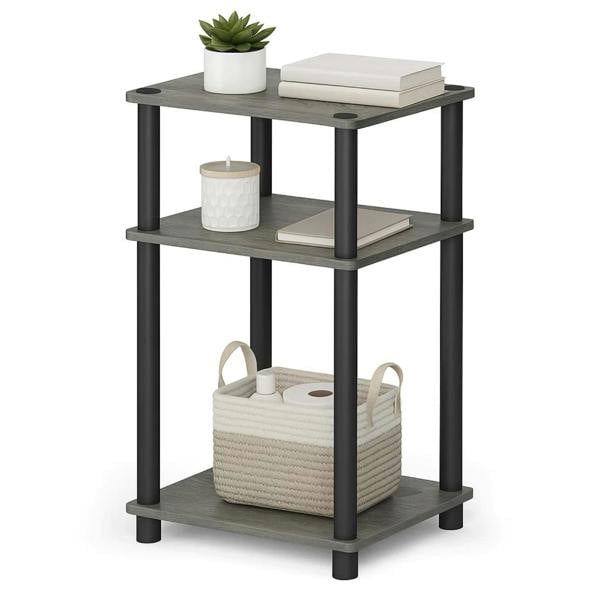 WALPLUS Just | Modern Furniture Piece for Stylish and Functional Home Use | 3 Tier Turn N Tube End Table, French Oak Grey/Black