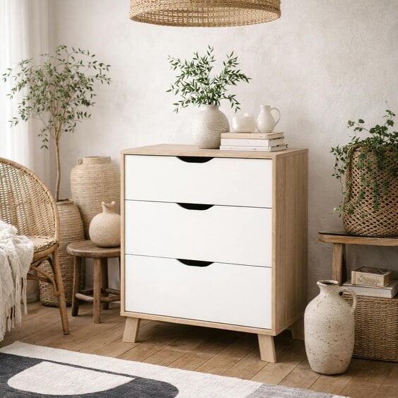 Wyld Haus Lira Jackson Hickory Wood and White Chest 3 Drawers