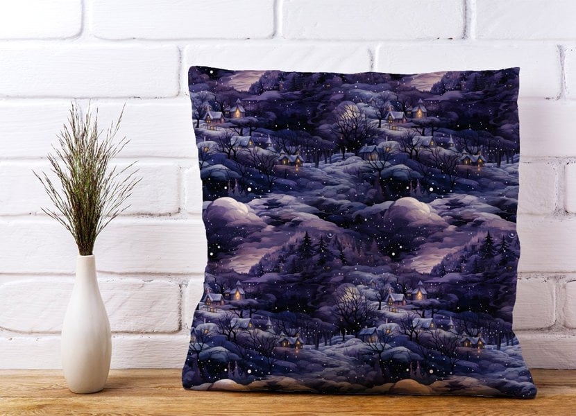 Warren Reed Snowy Christmas Village On A Starry Night Cushions