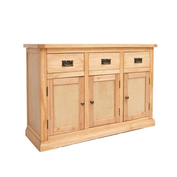 Lucca Waxed 3 Drawer 3 Door Sideboard Brass Drop Handle