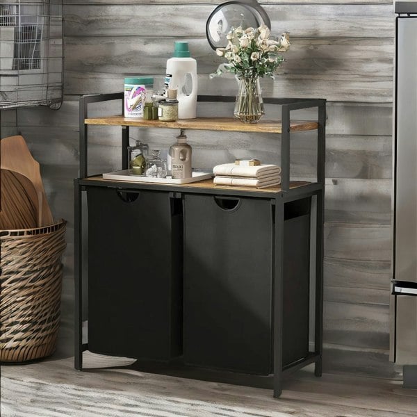 Industrial Double Laundry Basket With 2 Shelves - Rafaelo Mobilia