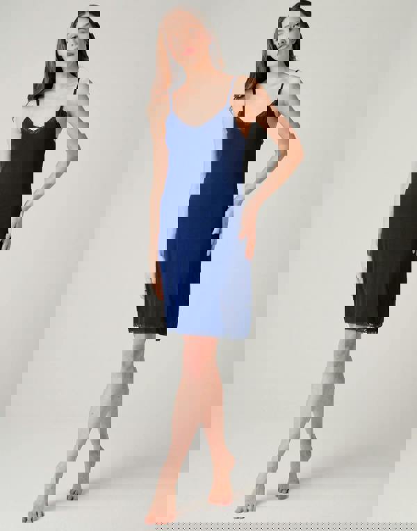 British Boxers Women's Bamboo Lace Strappy Nightdress – Navy Peony