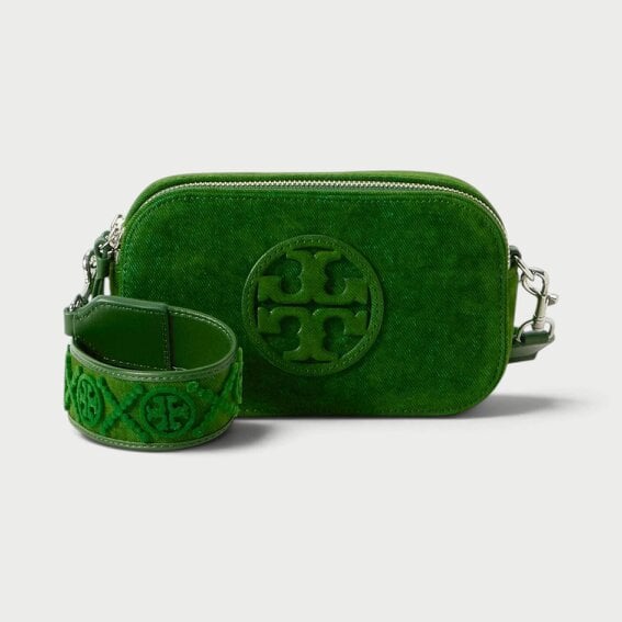 Tory Burch Miller Flocked Mini Crossbody Bag Emerald Green