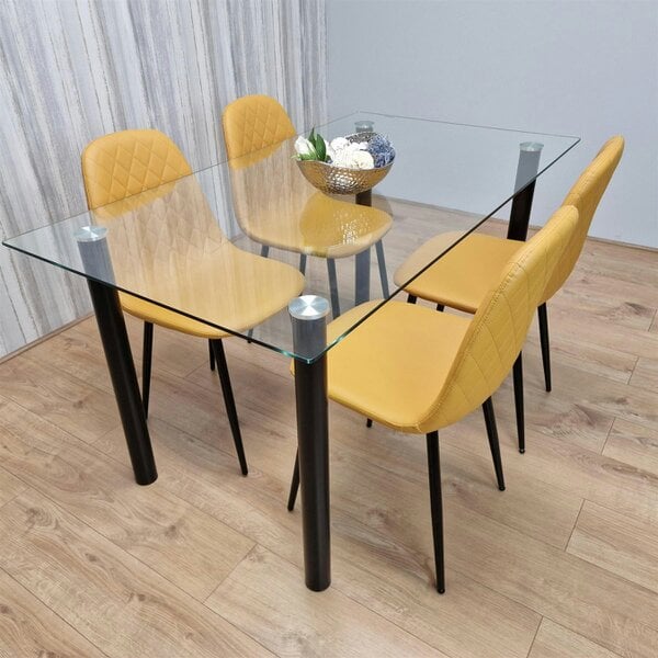 Kosy Koala Glass Dining Table with 4 Mustard Chairs Dining Room Dining Table set for 4