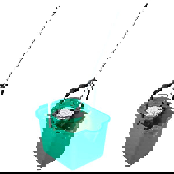 1 x Green 12L Mop & Bucket Set For Cleaning Hard Floors Complete With Pouring Lip & Cotton Mop