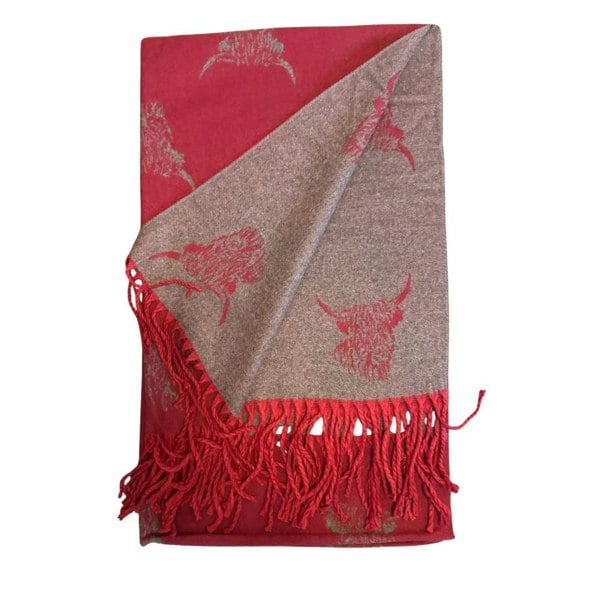 Love EMVY Highland Cow Scarf – Reversible Cashmere Blend Winter Wrap with Tassel Edge