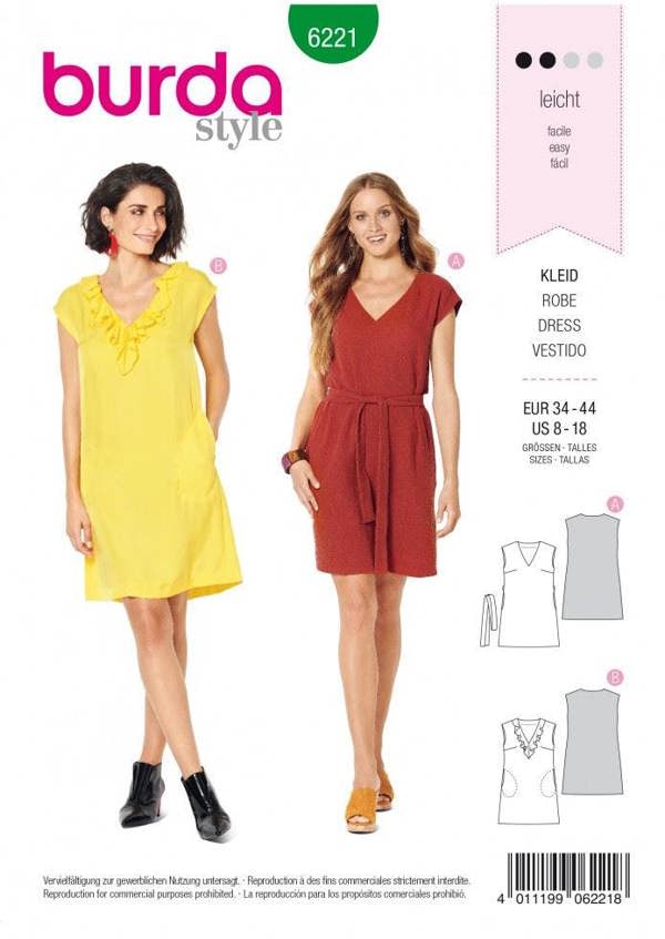 Burda Sewing Pattern 6221 Dresses For Women, Sizes 8-18 - Easy