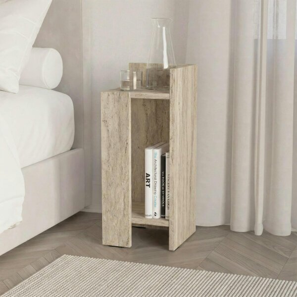 Decortie Elos Modern Narrow Bedside Table Right Module 25x25x60cm - Travertine
