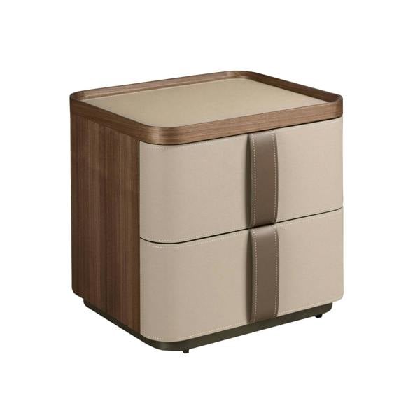 Angel Cerdá Leatherette bedside table, walnut and polished steel base 7204