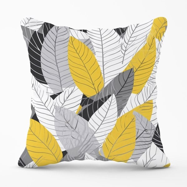 Warren Reed Yellow Grey Feather Leaves Cushions