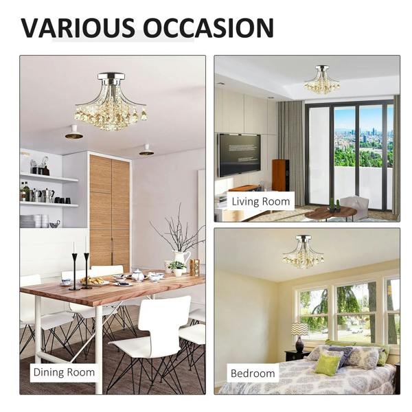 Crystal chandelier ceiling light with clear pendants and chrome canopy for indoor rooms