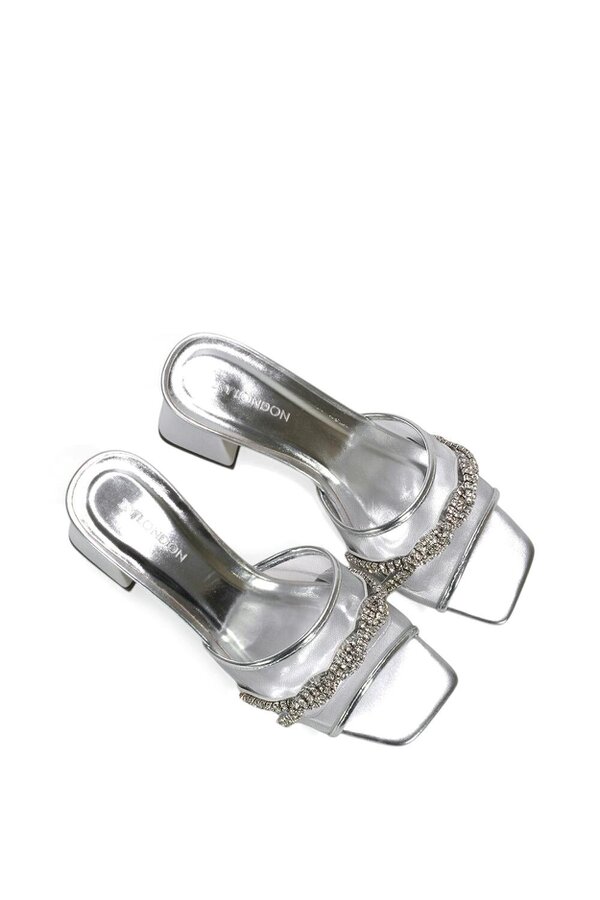 XY LONDON Backless Block Heel Sandals With Crystals and Mesh