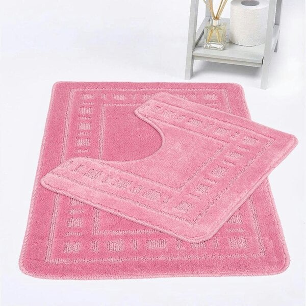Night Zone Diem 2 Piece Bath Mat & Pedestal Set – Soft Absorbent Bathroom Rugs - Pink