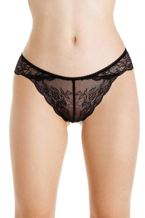 Womens 3 Pack Black Lace Brazilian Briefs