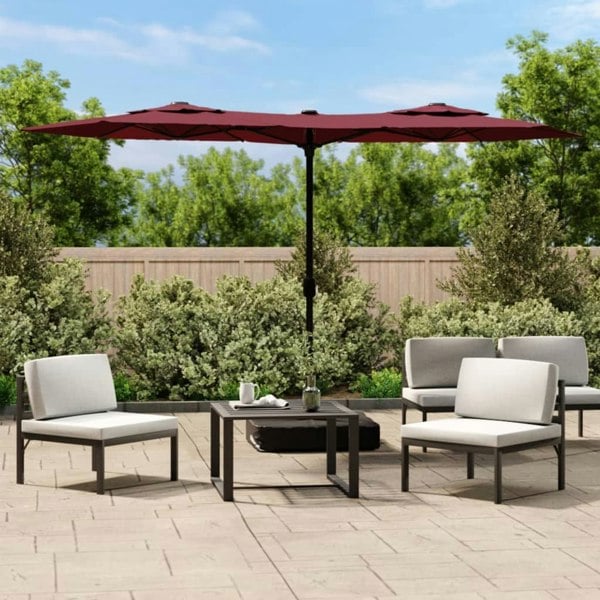 Berkfield Double-Head Parasol with LEDs Bordeaux Red 316x240 cm