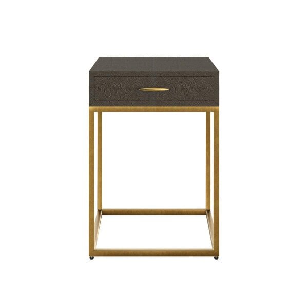 Wyld Haus Mandalo Brown Shagreen and Brass 1 Drawer Side Table