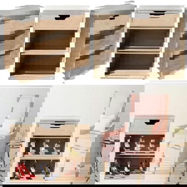 Gr8 Home Wooden Ottoman Shoes Storage Rack Bench Padded Grey Seat Cabinet Cupboard Stand