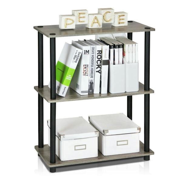 WALPLUS Compact Turn-N-Tube 3-Tier Compact Multipurpose Shelf Display Rack, French Oak Grey/ Black for Small Spaces