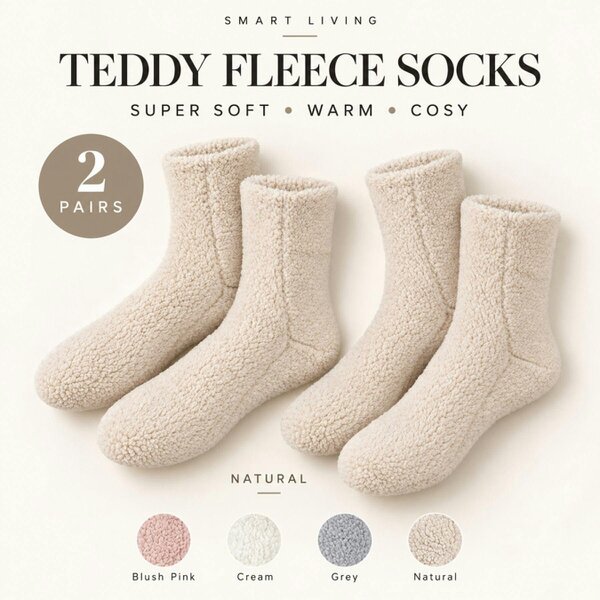 Smart Living 2 Pairs of Teddy Socks -  Natural