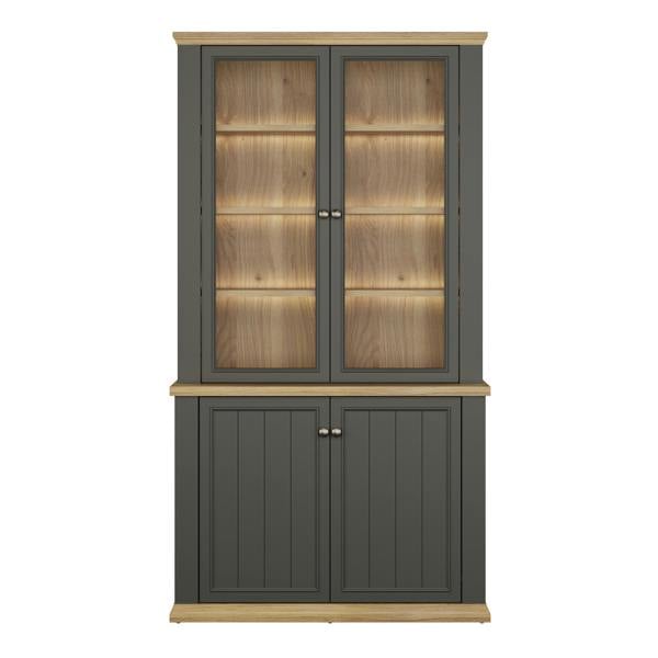 Furniture To Go Pontypool 4 Door Display Cabinet in Grey and Mauvella Oak