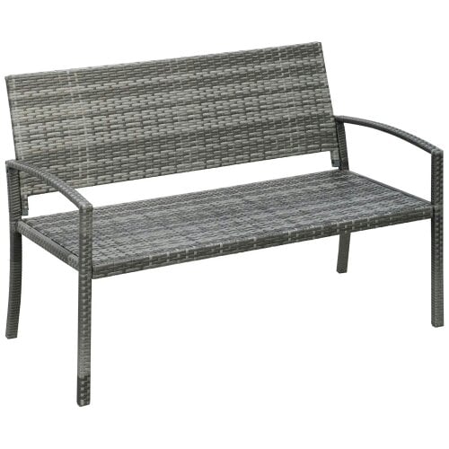 Bobobiy 2 Seater Poly Rattan Garden Bench, All Weather Wicker Garden Loveseat, Outdoor Seating Bench with 240 Load Capacity, Grey