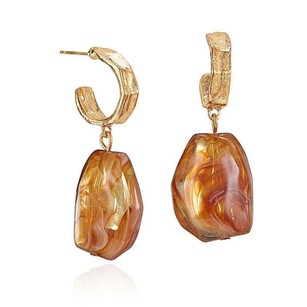 Pia Embers Alive Amber Resin Gold-Tone Hoop Earrings