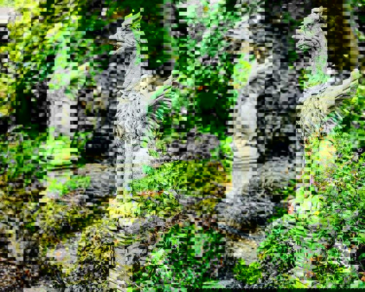 Large Pair Of Winged Stone Griffin Ornaments Gargoyle Gryphon Style with Plinths