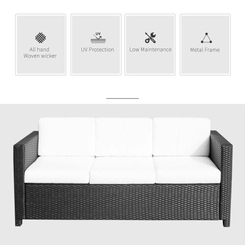 Wyld Haus Sudori Black Rattan 3 Seater Outdoor Sofa With White Cushions