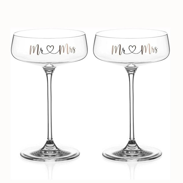 Diamante Mr & Mrs Champagne Saucers - Set of 2