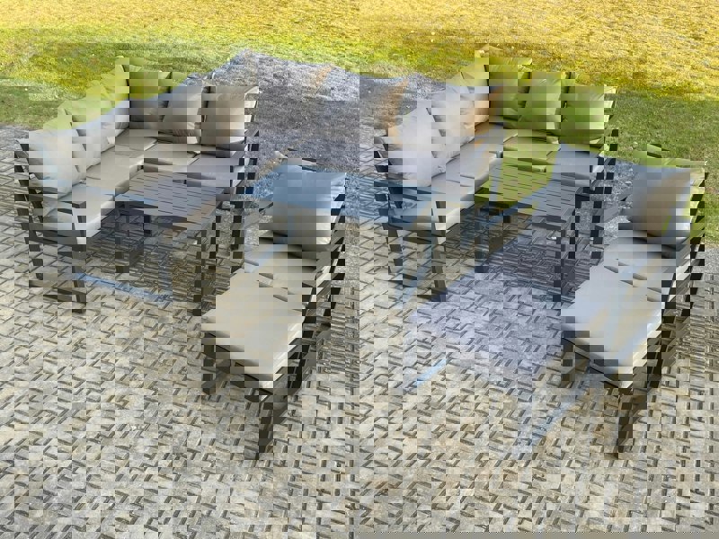 Fimous Aluminium Outdoor Garden Furniture Set Lounge Sofa Oblong Coffee Table Sets with Chair Big Footstool Indoor Conservatory Set Dark Grey