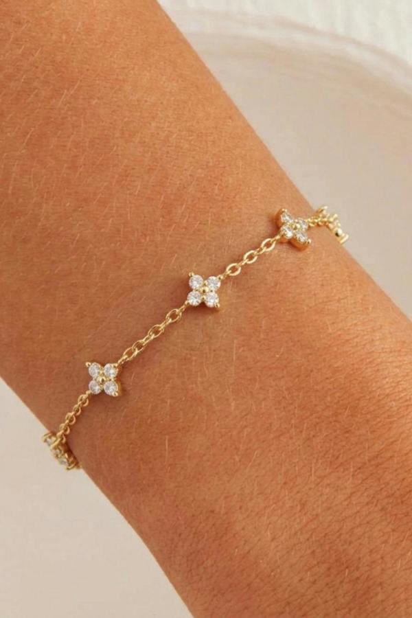 Gold Plated Diamond Clover Bracelet