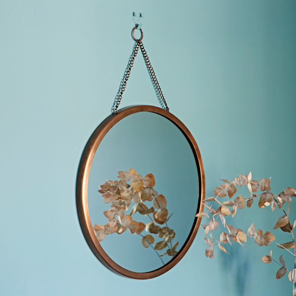 Paper High Arasa Round Antique Copper Hanging Chain Wall Mirror