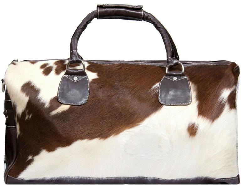 Infinity Leather Deluxe Leather Holdall  Bag Genuine Cowhide & Cow Fur Weekend Duffel Travel
