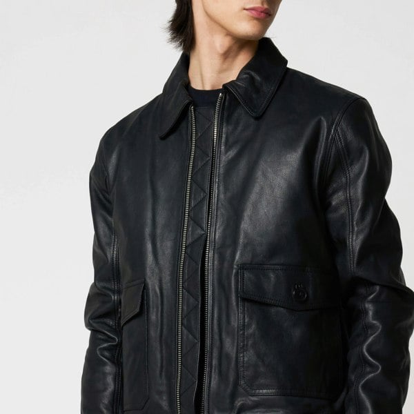 Barneys Originals Men's Goat Leather Patch Pocket Bomber Jacket