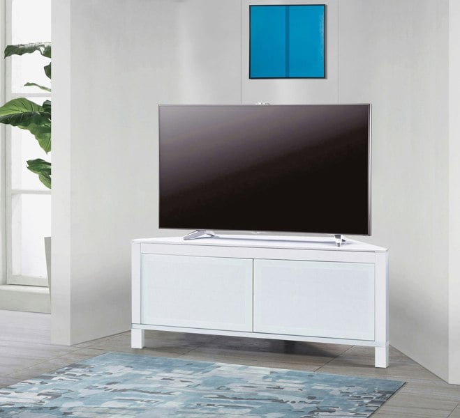 MDA Designs VOLANS Tru-Corner Remote Friendly Doors White/Black Reversible Panel LCD/Plasma/LED TV up to 42" Corner TV Cabinet