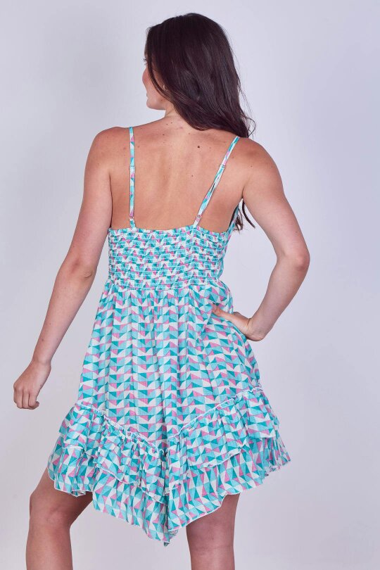 Boho Printed Cotton Mini Dress – Lightweight Summer Strappy Dress