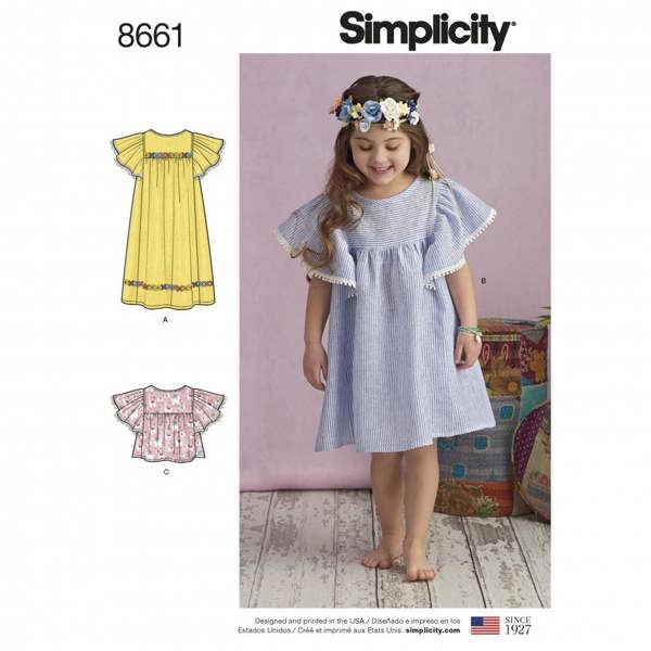 Simplicity Sewing Pattern 8661, Tops, Dresses for Kids, A (3-4-5-6-7-8) - Intermediate