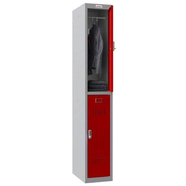Phoenix Safe Phoenix PL Series PL1230GRE 1 Column 2 Door Personal Locker Grey Body/Red Doors with Electronic Locks