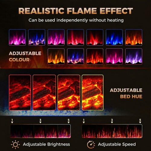 HOMCOM Electric Fireplace TV Stand 138cm, LED Strips, 12 Flame/Ember Colour