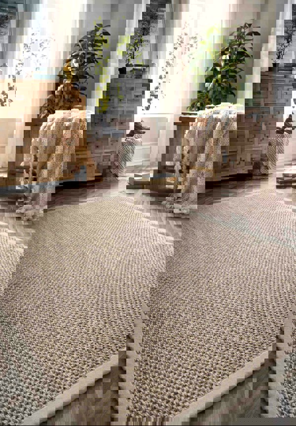 Bordered Light Beige Non-Slip Sisal Rug |Natural Home Decor