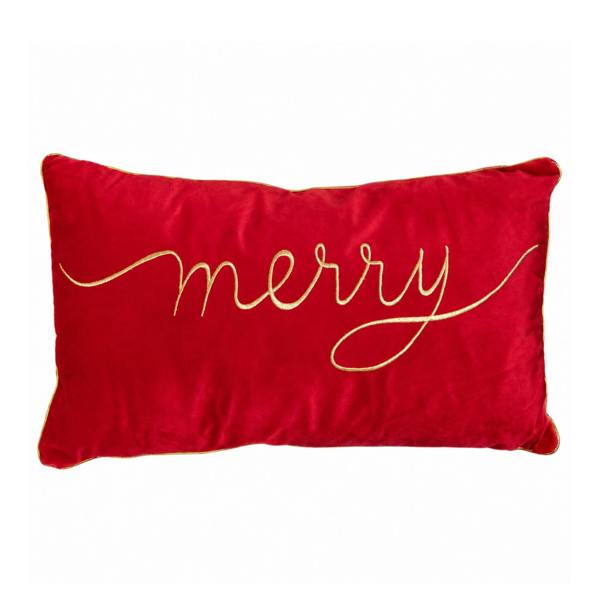Samuel Alexander 49cm Red Merry Christmas Cushion with Gold Lettering & Trim