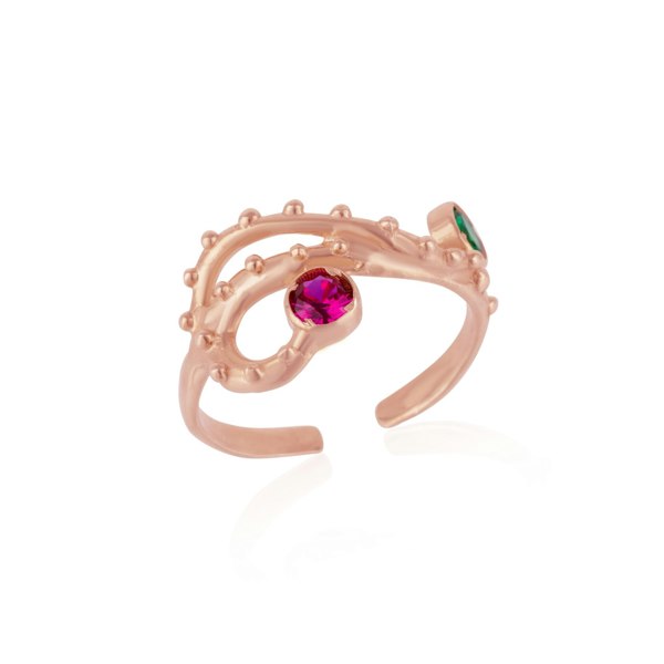 Spero London Emerald and Ruby Color Jewelled Dragon Back Ring