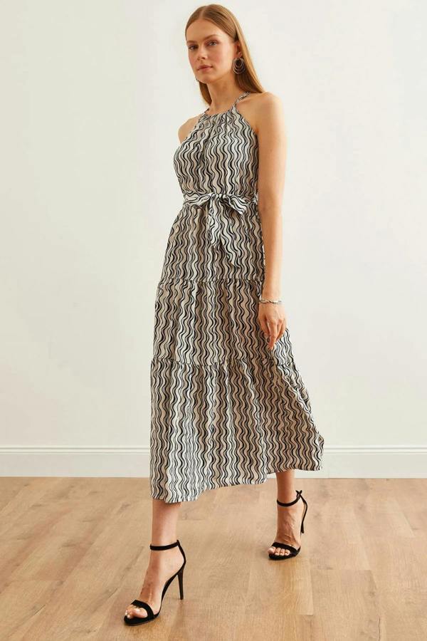 Hoxton Gal Halter Neck Belted Midi Dress