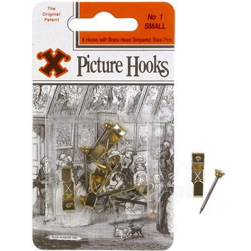 X Original Patent Steel Picture No. 1 Hooks (Pack Of 5) - Brass - 