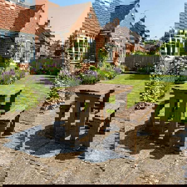 Arbor Garden Solutions Aspen Rounded Picnic Table and Benches Set - Rustic Finish