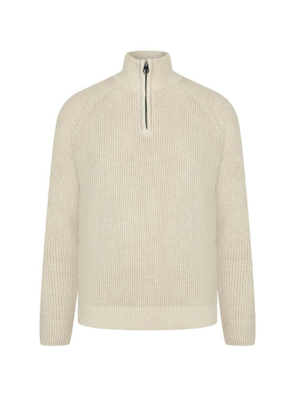 Luke 1977 Watton Plated 1/4 Zip Knitted Jumper - Stone