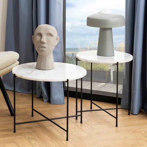 Furniture To Go Avila Side Table with White Marble Top 52x40cm