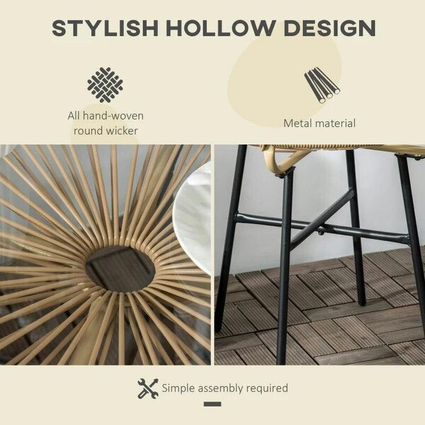 Rattan Side Table, Round Outdoor Coffee Table, with Round PE Rattan and Tempered Glass Tabletop for Patio, Garden, Balcony, Beige