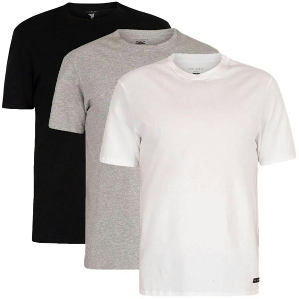 Ted Baker - 3 - Pack Cotton Stretch Crew - Neck T-Shirts, Black/White/Grey - Boxers - and - Briefs.net